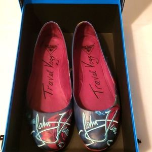 Travel vogue ballet flat in blue Maui with dust bag and box